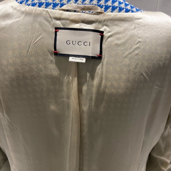 Gucci iconic herringbone Teal and cream check jacket with web detail trim - Picture 3 of 5
